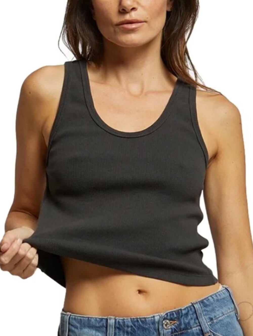 perfectwhitetee Structured Rib Bra Friendly Tank Top In Vintage Black XS